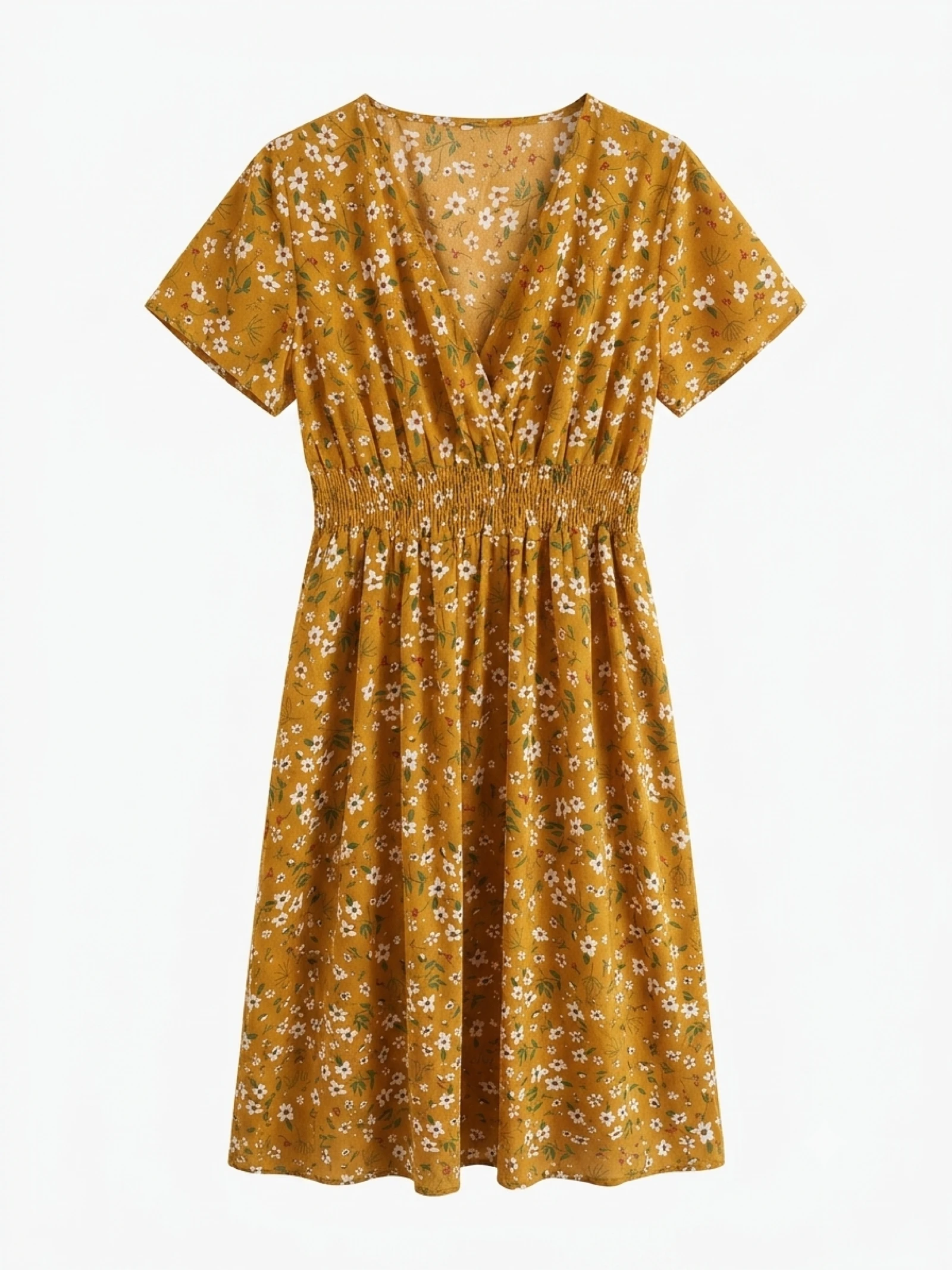 Vestido midi floral mostaza estilo boho - Talla XL básica bohemio